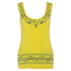 Alberta Ferretti Top giallo in cotone stampato con paisley e dettaglio di paillettes L.L.A.