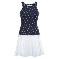 Thakoon Addition Vestito svasato senza maniche in cotone blu navy e bianco a pois XS