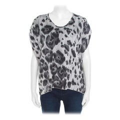 Stella McCartney Grey Peony Animal Print Silk Pleated Sleeve Boxy Blouse M