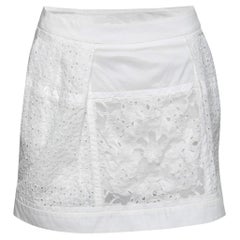 Roberto Cavalli White Broderie Anglaise Cotton Lace Paneled Mini Skirt S