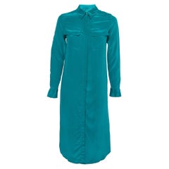Equipment Femme Everglade Blue Silk Charmeuse Tegan Shirt Dress XS