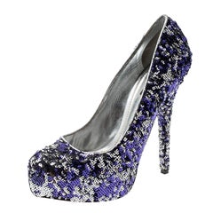 Dolce & Gabbana Metallic Two Tone Sequins Embellished Platform Pumps Size 40