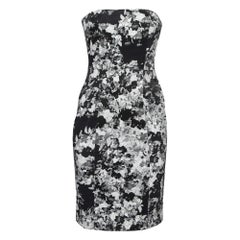 Erdem Black and White Floral Print Stretch Cotton Corset Bodice Dress S