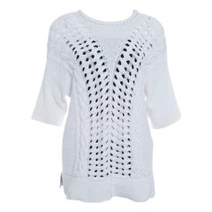 Thakoon Off White Chunky Perforated Knit Rib Trim Short Sleeve Top M