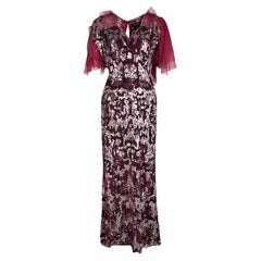 Jenny Packham Maxi Vestido Rojo de Lentejuelas con Mangas Volantes L