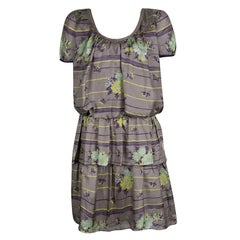 Philosophy di Alberta Ferretti Grey Floral Printed Silk Tiered Dress S
