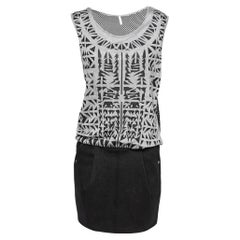 Faith Connexion Monochrome abstrakter Druck Jersey Mesh Rücken ärmelloses Tank-Kleid