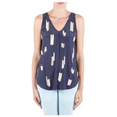 Derek Lam 10 Crosby Midnight Blue Embellsihed Silk Sleeveless High Low Top M