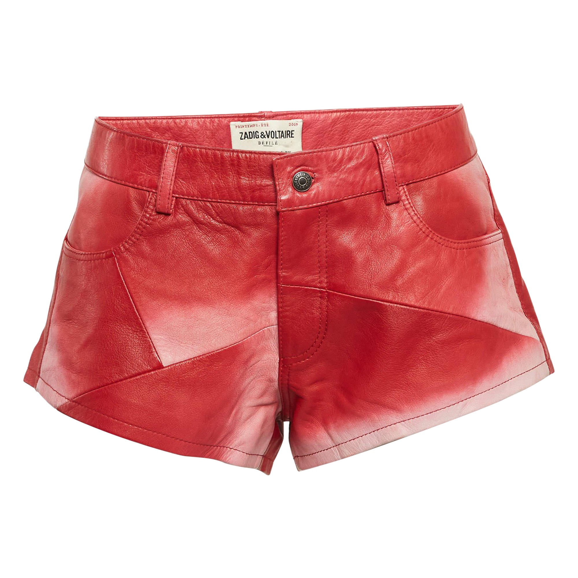 Zadig & Voltaire Red Leather Saya Patch Shorts M