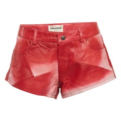 Zadig & Voltaire Red Leather Saya Patch Shorts M