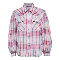 Isabel Marant Etoile Pink Plaid Cotton Puff Sleeve Bethany Shirt S