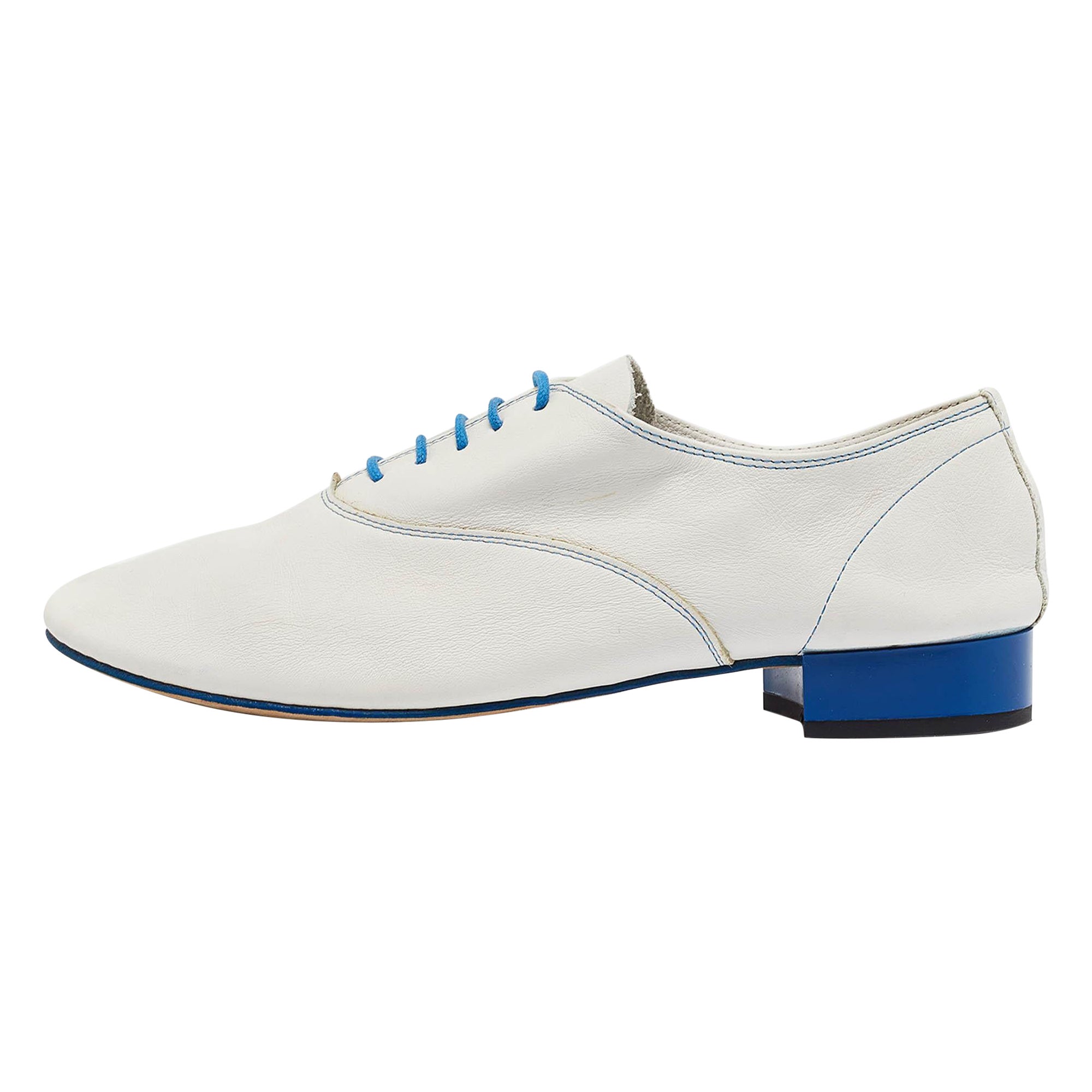 Repetto White Leather Lace Up Loafers Size 39 For Sale