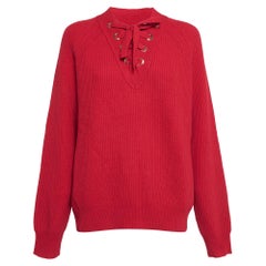Zadig & Voltaire Red Rib Knit Lace-Up Kassy LC Sweater L