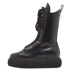 The Attico Black Leather Selene Mid Calf Boots Size 38