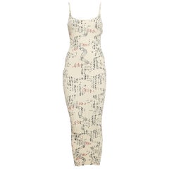 Paco Rabbane Cream Floral Print Rib Knit Midi Dress M