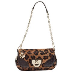 DKNY Brown Leopard Print Calf Hair and Leather Shoulder Bag