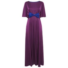 Paule Ka Purple Satin Pleated Bow Detail Maxi Dress M