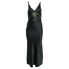 The Attico Black Palm Tree Embroidery Silk Raw Edges Maxi Dress M