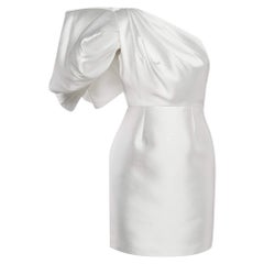 Solace London White Crepe One-Shoulder Puff Sleeve Hayes Mini Dress S