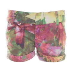 Alice + Olivia Multicolor Flower Printed Cotton Stretch Cuffed Hem Shorts XS