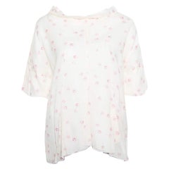 Marni Cream Floral Printed Cotton Dolman Sleeve Flared Top M