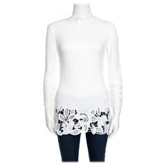 Ermanno Scervino Off White Floral Lace Trim Detail Long Sleeve Top S