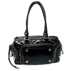 Marc by Marc Jacobs Black Laminated Leather Zip Pockets Satchel