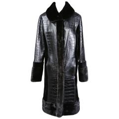 Oscar de La Renta Patent Alligator Coat with Mink Trim, Modern 12