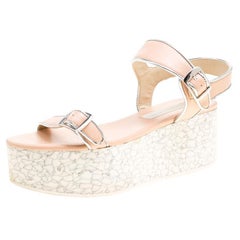 Stella McCartney Beige/Silver Faux Leather Geena Marble Platform Sandals Size 38