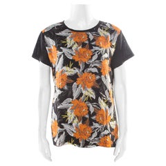 Proenza Schouler - T-shirt noir en jersey slub à imprimé floral contrasté S