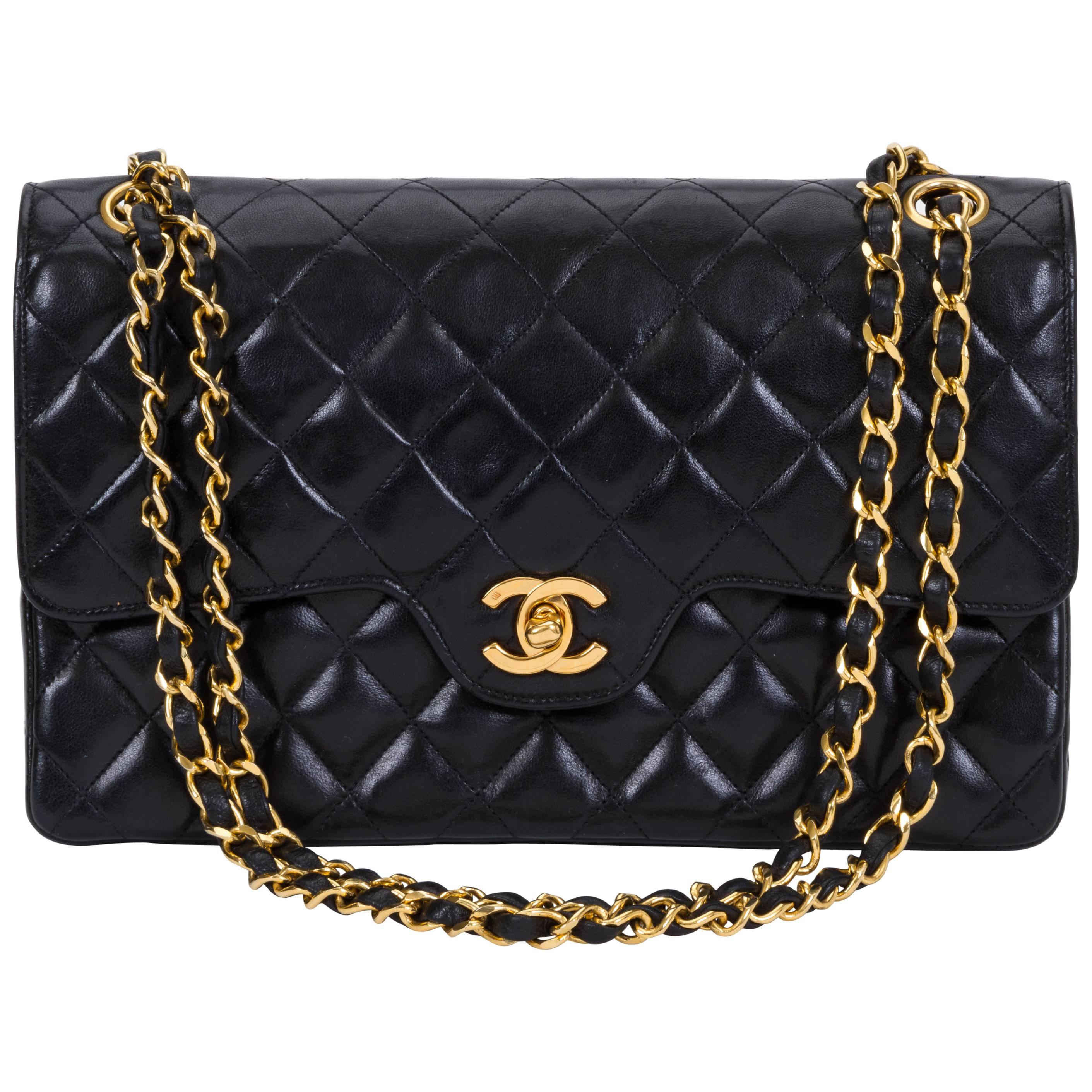  Chanel Double Flap Classic Black 10" Bag