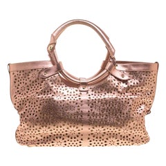 Jimmy Choo Metallic Roségold Leder Laser Cut Out Offene Tote