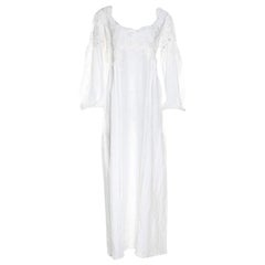 Ermanno Scervino White Floral Embroidered Lace Overlay Long Sleeve Ramie Dress M