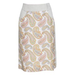 Etro Beige Linen Silk Paisley Printed Skirt M
