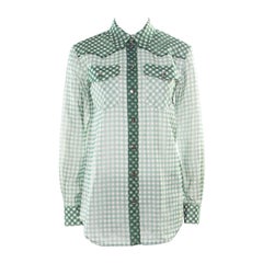 Marc Jacobs Green and White Checked Organza Long Sleeve Shirt S