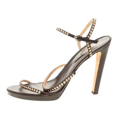 Sergio Rossi Brown Studded Strappy Leather Open Toe Platform Sandals Size 40.5