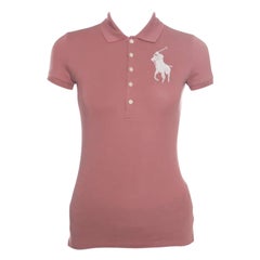 Ralph Lauren Blush Pink Cotton Beaded Logo Embellished Polo T- Shirt XS