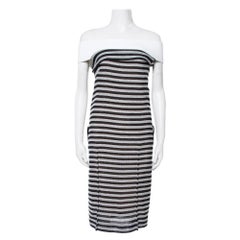 Roland Mouret Monochrome Striped Cotton Basketweave Layan Dress M