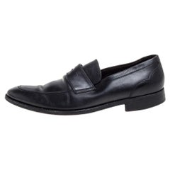 Ermenegildo Zegna Black Leather Penny Loafers Size 45