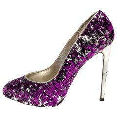 Dolce & Gabbana Metallic Two Tone Sequins Embellished Platform Pumps Size 38