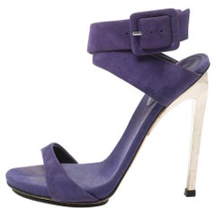 Giuseppe Zanotti Blue Suede Metal Heel Ankle Wrap Open Toe Sandals Size 36