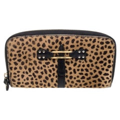 Jimmy Choo Animal Print Calf Hair Zip Around Wallet