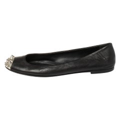 Giuseppe Zanotti Black Leather Malika Spiked Cap Toe Ballet Flats Size 38.5