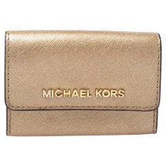 Michael Kors Metallic Gold Leather Flap Card Holder