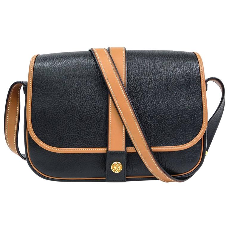 Hermes Vintage Black Cognac Tan Two Tone Box Flap Crossbody Bag at 1stDibs