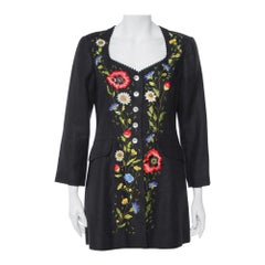 Kenzo Vintage Negro Floral Bordado Chaqueta De Lino Con Botones Delanteros M