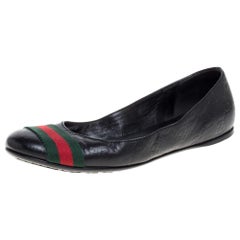 Gucci Black Guccissima Leather Web Stripe Ballet Flats Size 35.5