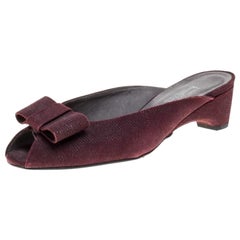 Stuart Weitzman Burgundy Textured Suede Bow Peep Toe Slide Sandals Size 38