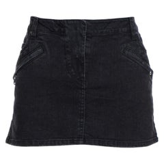 Pierre Balmain Dark Grey Washed Denim Mini Skirt M