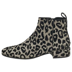 Dolce & Gabbana Black/Silver Animal Print Lurex and Velvet Ankle Boots Size 39